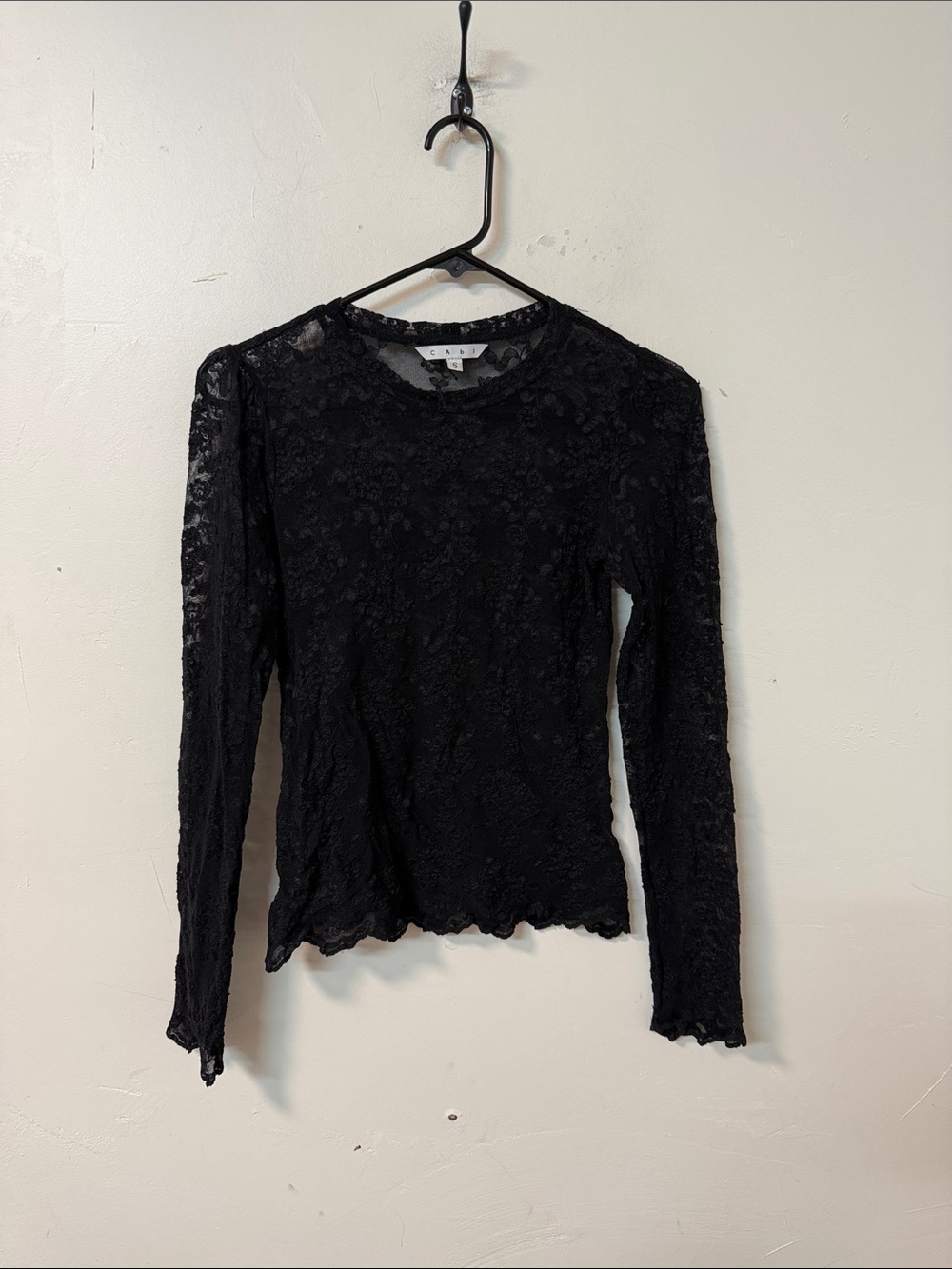 CAbi Black Floral Lace Long-Sleeve Top